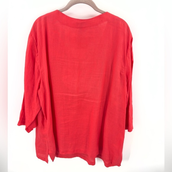 Talbots Shell Embellished Linen Tunic Top Women Size 3X Watermelon Beach Coastal - Picture 3 of 8